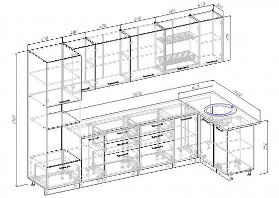 Угловой кухонный гарнитур "Антрацит" 3200х1400 - схема